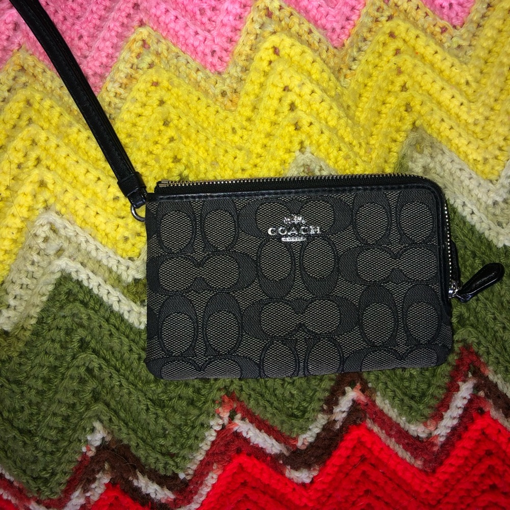 Coach double zipper clutch
